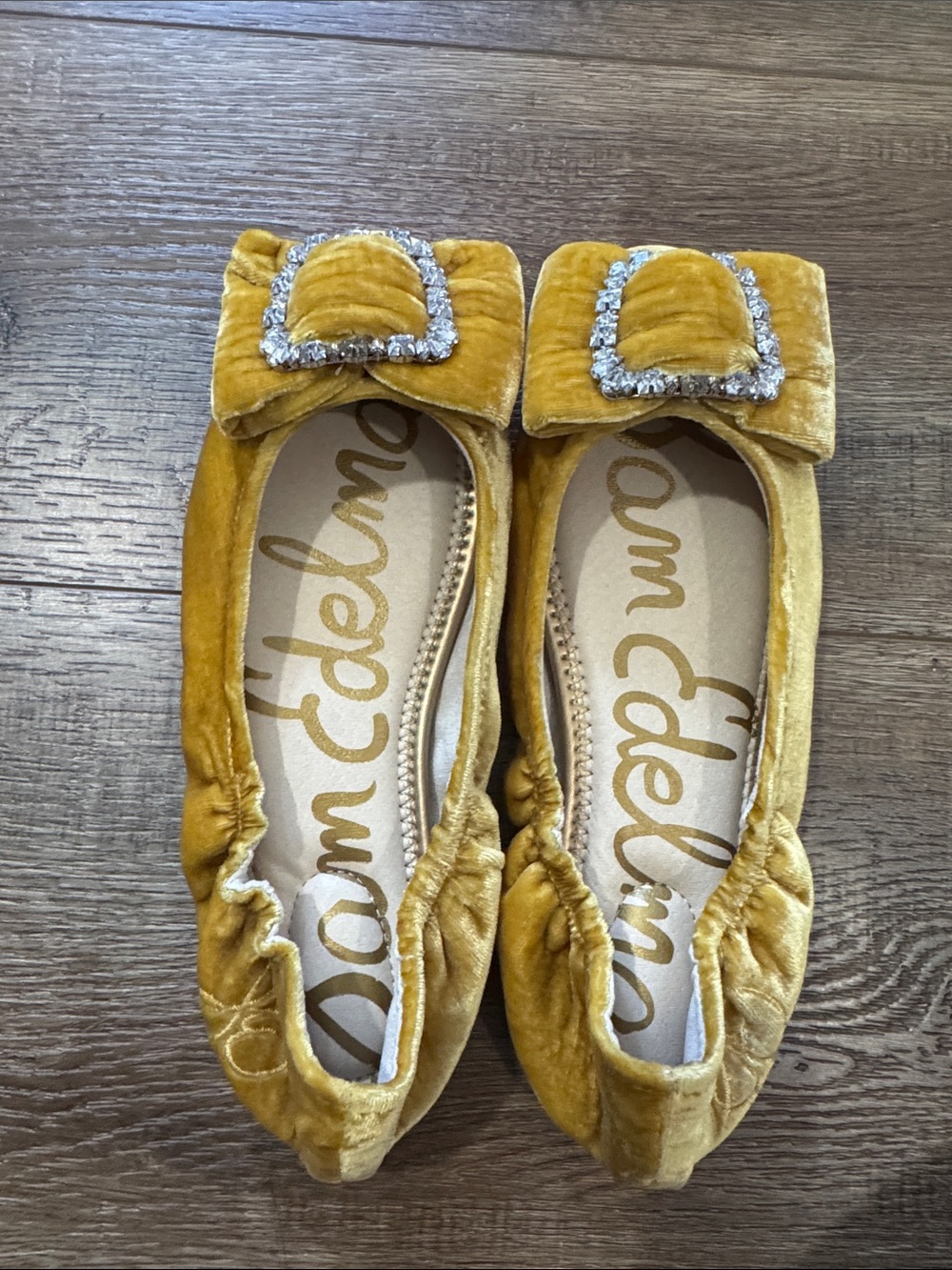 Sam Edelman Mustard Velvet Crystal-Buckle Ballet Flats Farah
